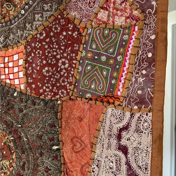 Bohemian Patchwork Wall Hanging - Rust Multicolor - Picture 6 of 8